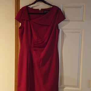 Chelsea Rose Red Dress w Asymmetrical Neckline